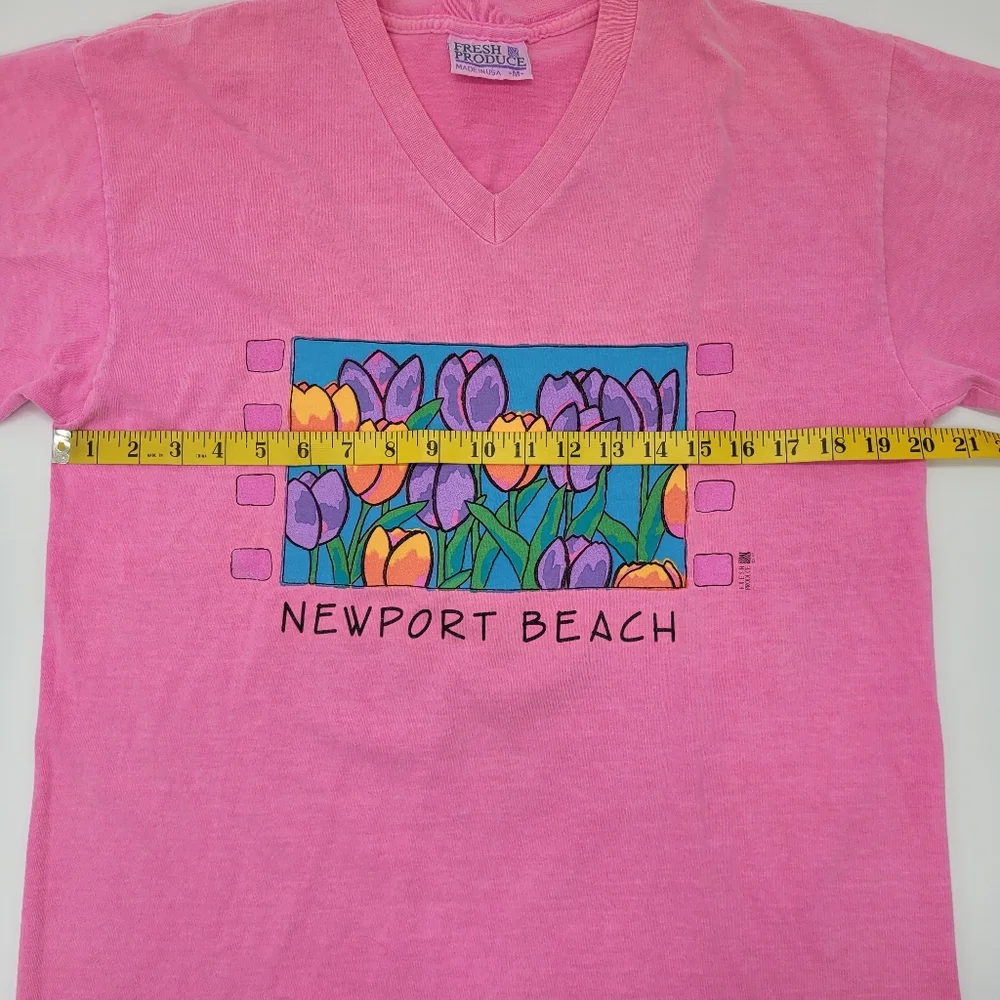 Fresh Produce Vintage Tee Pink Newport Beach Tulip Graphic 1995 V T-Shirt Medium - Picture 11 of 14